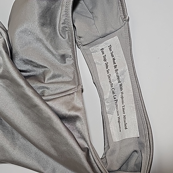 Shade & Shore Swimsuit Bathing Suit One Piece High Leg Cheeky Gray Silver S 4 6 - Picture 9 of 9